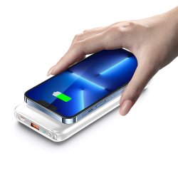 Batterie de secours Magnétique Sans Fil Charge Rapide 20W avec Affichage LED avec Support 10000mAh - Blanc
