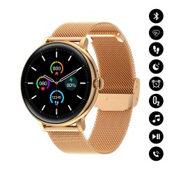 Montre connectée Bluetooth avec Fréquence Cardiaque, étanchéité IP67,  réception Appel, suivi d'activité sportive doré