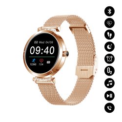 Montre connectée Bluetooth avec suivi d'activité physique, IP68,fréquence cardiaque,rappel sédentarité, multi-sport rose gold