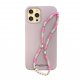 Bijoux de téléphone LEA à accrocher à votre coque perles roses pales- longueur 35 cm