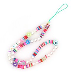 Bijoux de téléphone LUNA  à accrocher à votre coque perles blanches et colorées - longueur 80 cm