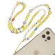 Bijoux de téléphone NINA  à accrocher à votre coque perles blanches et jaune - longueur 80 cm