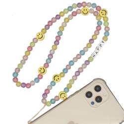 Bijoux de téléphone LILA à accrocher à votre coque perles blanches et colorées - longueur 80 cm