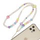 Bijoux de téléphone LOUISA  à accrocher à votre coque perles blanches et colorées - longueur 80 cm