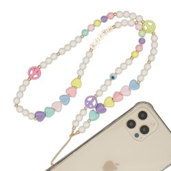 Bijoux de téléphone LOUISA  à accrocher à votre coque perles blanches et colorées - longueur 80 cm