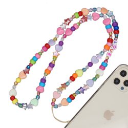 Bijoux de téléphone MARIA  à accrocher à votre coque perles blanches et colorées - longueur 80 cm