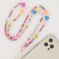 Bijoux de téléphone ELSA à accrocher à votre coque perles blanches et colorées - longueur 80 cm