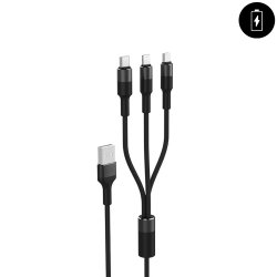 Cäble 3 en 1 USB 120 CM : lightning - USB C - micro USB Noir