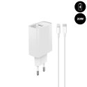 Chargeur secteur 20W avec sortie USB et USB C et câble lightning Blanc