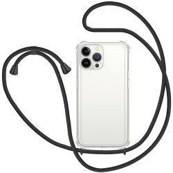 Coque iPhone 12 Pro Max anti-choc silicone avec Cordon noir