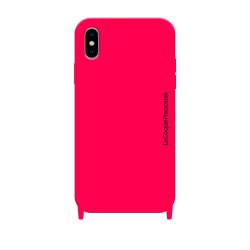 Coque iPhone X/XS soft touch avec anneaux en silicone Fushia