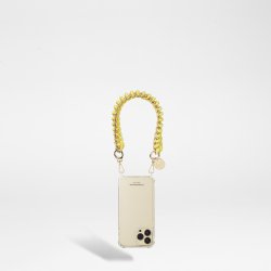 Bijoux de téléphone Romy avec mousquetons dorés 40 cm cordon tressé jaune avec chaîne en metal