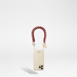 Bijoux de téléphone Romy avec mousquetons dorés 40 cm cordon tressé bordeaux avec chaîne en metal