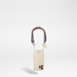 Bijoux de téléphone Romy avec mousquetons dorés 40 cm cordon tressé Bleu Rose Jaune avec chaîne en metal