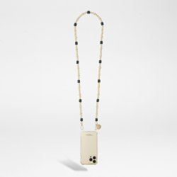 Chaîne bijou Chloé 120 cm perles en bois beige et vert avec mousquetons dorés