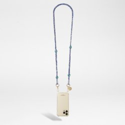 Chaîne bijou Della Bandana bleu avec perles en bois bleues et mousquetons dorés