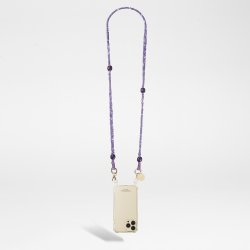 Chaîne bijou Della Bandana violet avec perles en bois violettes et mousquetons dorés