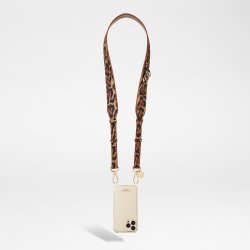 Lanière Sangle Nora 120 cm, cuir vegan leopard et mousquetons dorés