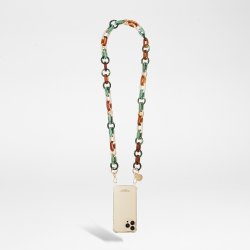 Chaine bijoux Molly 120 cm résine dégradés vert et marrons et mousquetons dorés