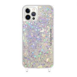 Coque iPhone 12 Pro Max avec anneaux en silicone paillettes holographiques