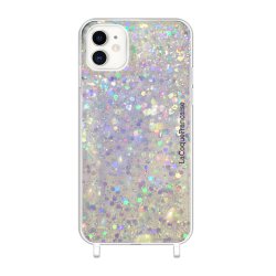 Coque iPhone 11  avec anneaux en silicone paillettes holographiques