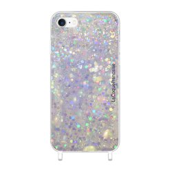 Coque iPhone 7/8/SE 2020 avec anneaux en silicone paillettes holographiques