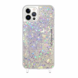 Coque iPhone 14 Pro Max avec anneaux en silicone paillettes holographiques