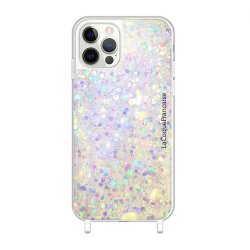 Coque iPhone 13 Pro avec anneaux en silicone paillettes holographiques