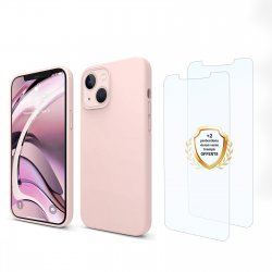 Coque iPhone 13 Silicone liquide Rose + 2 Vitres en Verre trempé Protection écran Antichocs