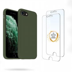 Coque iPhone 7/8/SE 2020 Silicone liquide Vert Foret + 2 Vitres en Verre trempé Protection écran Antichocs