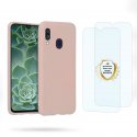 Coque Samsung Galaxy A40 Rose Silicone liquide + 2 Vitres en Verre trempé Protection écran Antichocs