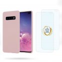 Coque Samsung Galaxy S10 Plus Rose Silicone liquide + 2 Vitres en Verre trempé Protection écran Antichocs