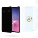 Coque Samsung Galaxy S10 Plus Noire Silicone liquide + 2 Vitres en Verre trempé Protection écran Antichocs