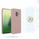 Coque Samsung Galaxy S9 Rose Silicone liquide + 2 Vitres en Verre trempé Protection écran Antichocs