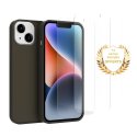 Coque iPhone 14 Silicone liquide Noire + 2 Vitres en Verre trempé Protection écran Antichocs