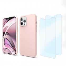 Coque iPhone 13 Pro Max Silicone liquide Rose + 2 Vitres en Verre trempé Protection écran Antichocs