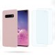 Coque Samsung Galaxy S10 Plus Rose Silicone liquide + 2 Vitres en Verre trempé Protection écran Antichocs