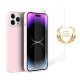 Coque iPhone 14 Pro Max Silicone liquide Rose + 2 Vitres en Verre trempé Protection écran Antichocs