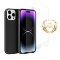 Coque iPhone 14 Pro Max Silicone liquide Noire + 2 Vitres en Verre trempé Protection écran Antichocs