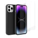 Coque iPhone 14 Pro Max Silicone liquide Noire + 2 Vitres en Verre trempé Protection écran Antichocs