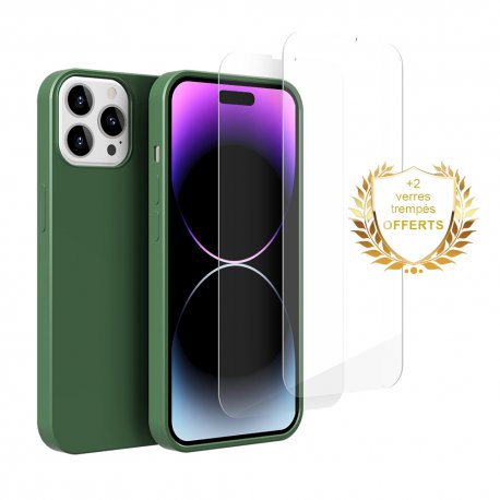 Coque pour iPhone 14 Pro Max Argenté et 2 Verres Trempés Vitre