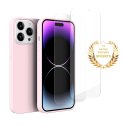 Coque iPhone 14 Pro Silicone liquide Rose + 2 Vitres en Verre trempé Protection écran Antichocs