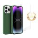 Coque iPhone 14 Pro Silicone liquide Vert Foret + 2 Vitres en Verre trempé Protection écran Antichocs