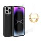 Coque iPhone 14 Pro Silicone liquide Noire + 2 Vitres en Verre trempé Protection écran Antichocs