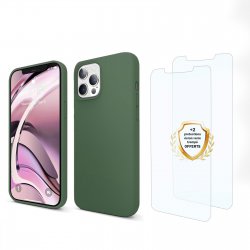 Coque iPhone 13 Pro Max Silicone liquide Vert Foret + 2 Vitres en Verre trempé Protection écran Antichocs