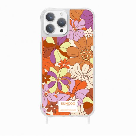 Coque iPhone 14 Pro Max avec anneau glossy transparente Fleurs Oranges Design La Coque Francaise.