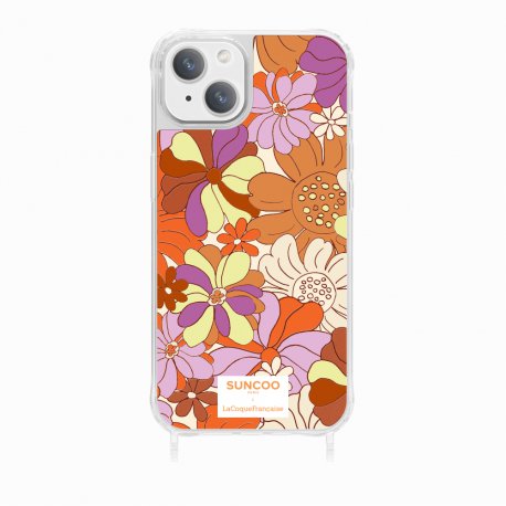 Coque iPhone 13 avec anneau glossy transparente Fleurs Oranges Design La Coque Francaise.