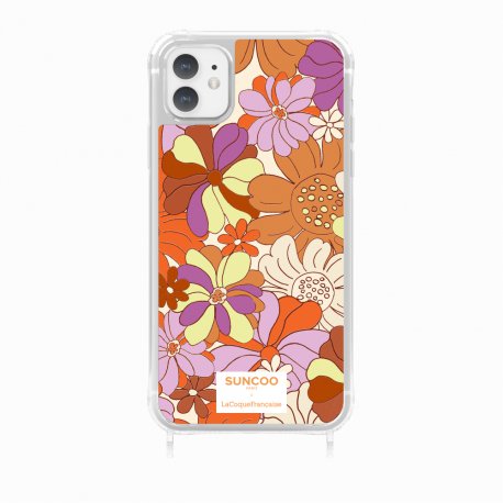 Coque iPhone 11 avec anneau glossy transparente Fleurs Oranges Design La Coque Francaise.
