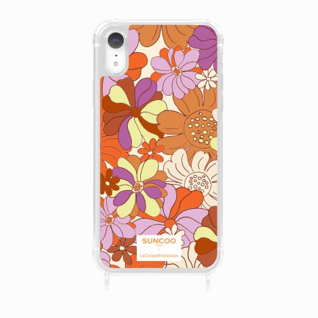 Coque iPhone XR avec anneau glossy transparente Fleurs Oranges Design La Coque Francaise.