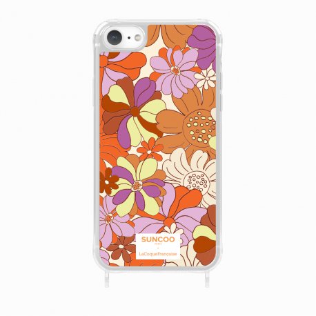 Coque iPhone 7/8/SE 2020/SE 2022 avec anneau glossy transparente Fleurs Oranges Design La Coque Francaise.